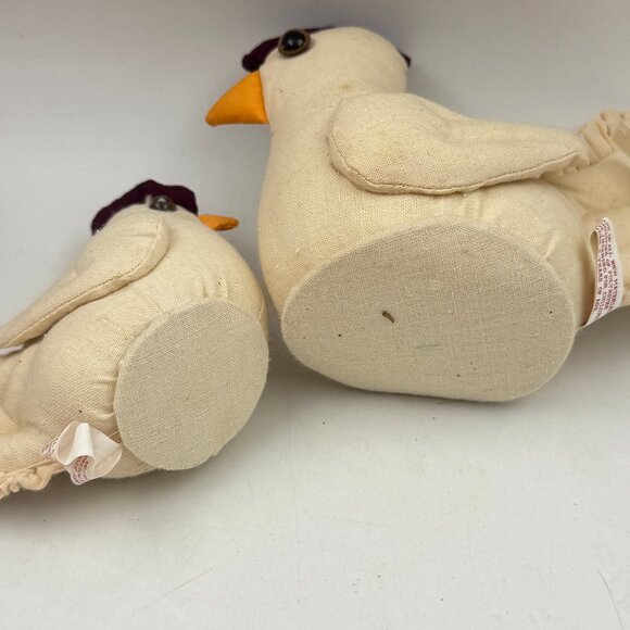 Farmhouse Muslin Chicken Set Shelf Sitters Stuffed Hen Decor in Basket BUNDLE - Picture 8 of 12